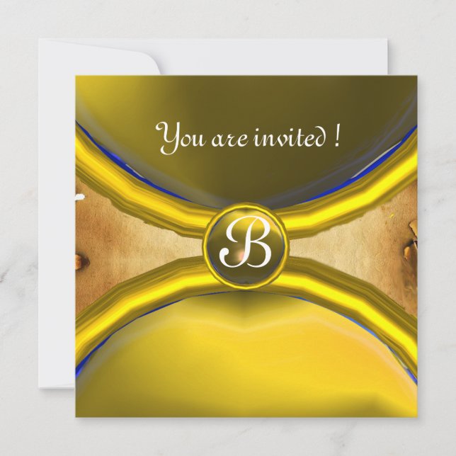 MAGISKA RINGAR, MONOGRAM pergament ädelsten gul Inbjudningar (Framsida)