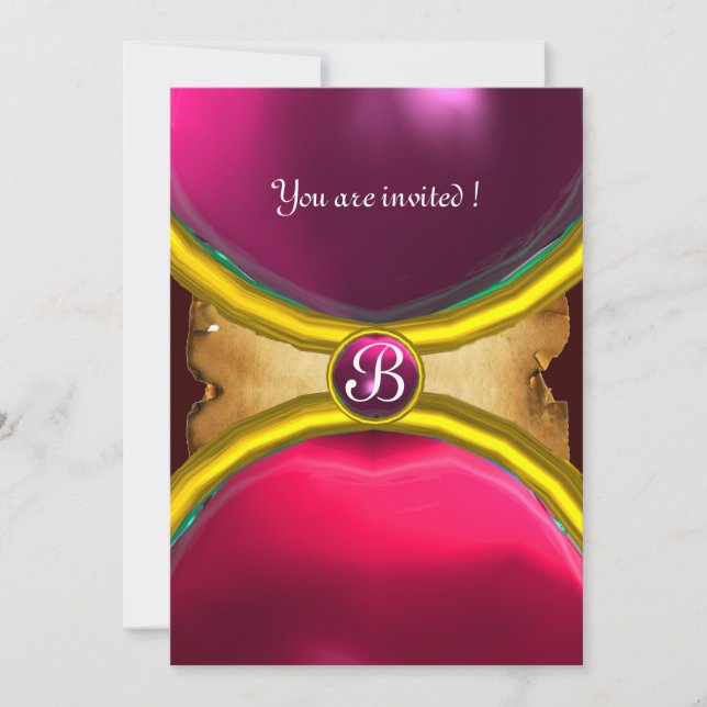 MAGISKA RINGAR, monogram pergament ädelsten rosa Inbjudningar (Framsida)