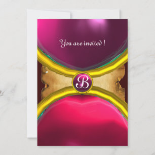MAGISKA RINGAR, monogram pergament ädelsten rosa Inbjudningar