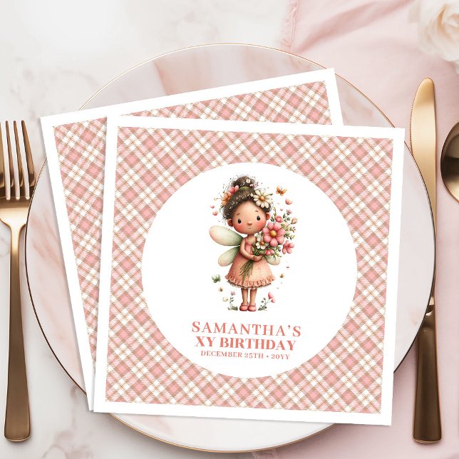 Magiska Rosa Änglablommor 2-års Födelsedag Pappersservett (Magical Blush Pink Fairy Flowers 2nd Birthday Napkins)