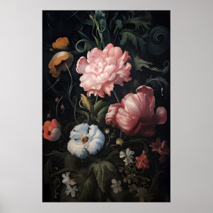 Magiska rosa blommor i trädgårdstryck, botaniskt m poster