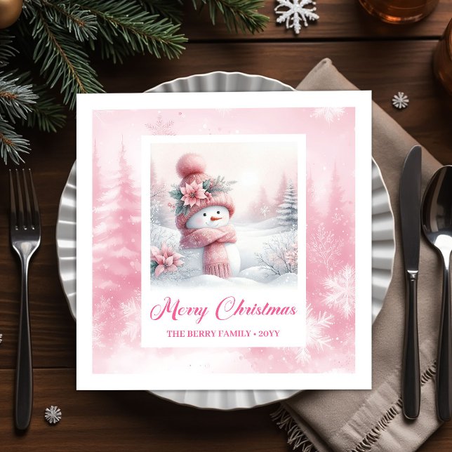 Magiska Rosa Winter Skogs Julservetter  Pappersservett (Magical Pinkmas Winter Forest Christmas Napkins Kids Fun)