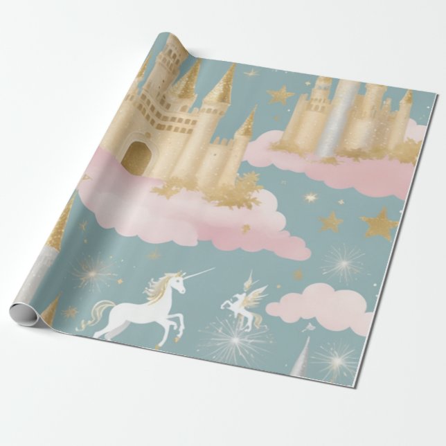 Magiska sagor, glasörda, gyllene slott silver presentpapper (Utrullad)