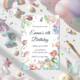 Magiska Sirener Enhörningar Regnbågar Barnkalas Inbjudningar