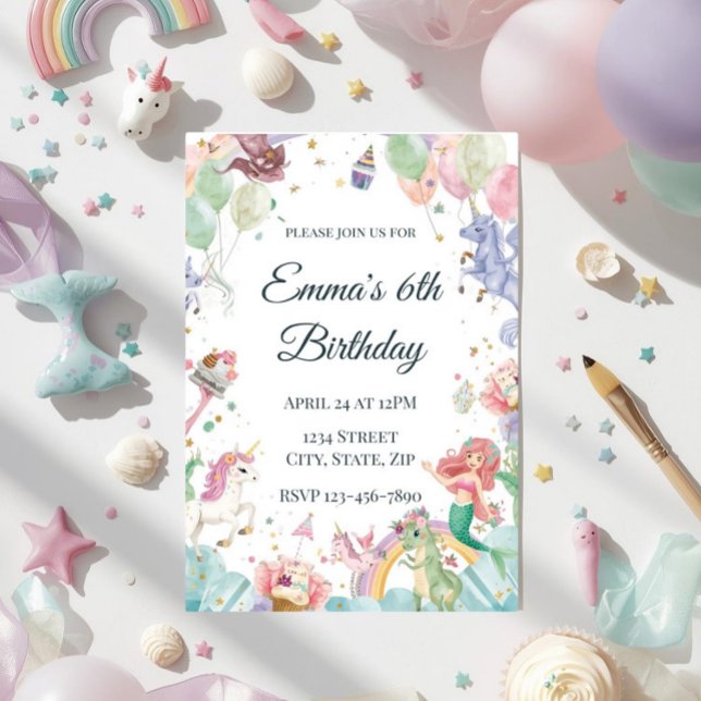 Magiska Sirener Enhörningar Regnbågar Barnkalas Inbjudningar (Skapare uppladdad)