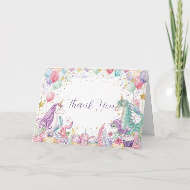 Magiska Sirener Enhörningar Regnbåge Födelsedag Tack Kort (Framsida)