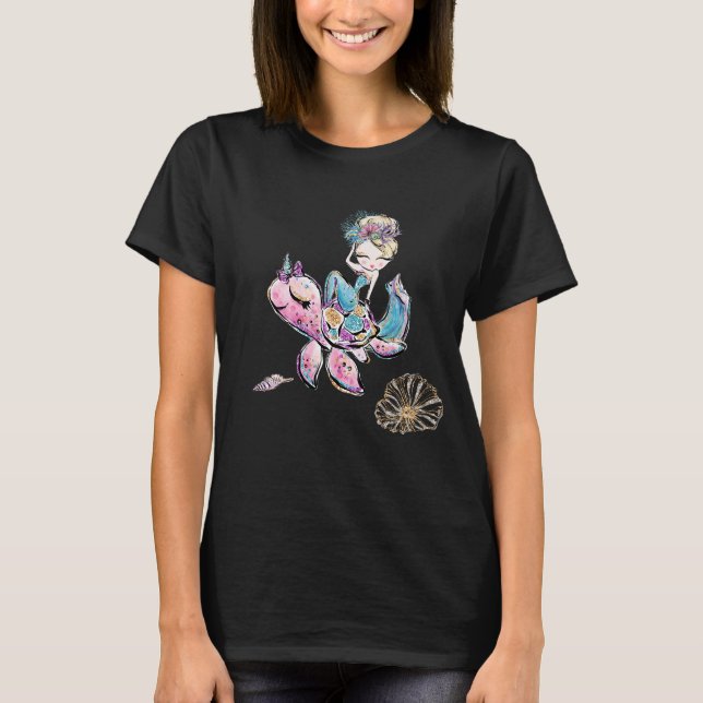 *~* Magiska Sjöjungfrun Glitter Sea Turtle Sea Snä T Shirt (Framsida)