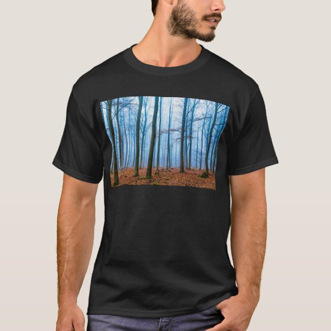 Magiska skogar i dimma, blått och orange tee (Framsida)