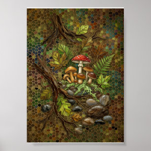 Magiska skogssvampar Skogslandskap Natur Moss Flan Poster