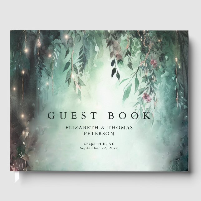 Magiska skogsvattensystem Grönt Guld Bröllop Gästböcker (Framsida)