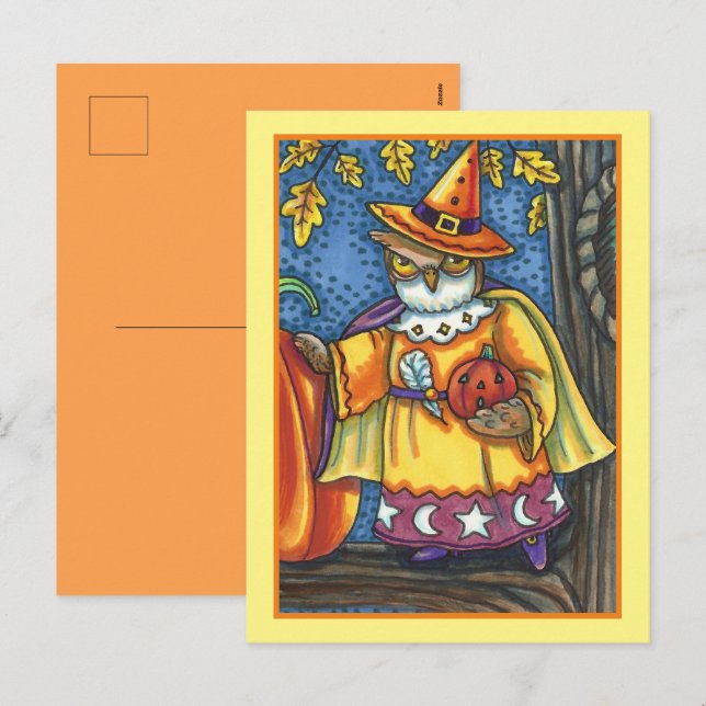 MAGISKA SPÅDOMAR OCH HALLOWEEN HOOTS, UGGLA WIZARD HELG VYKORT (Fram/baksida)