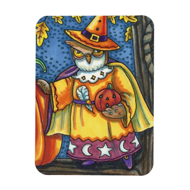 MAGISKA SPÅDOMAR OCH HALLOWEEN HOOTS, UGGLA WIZARD MAGNET (Vertikal)
