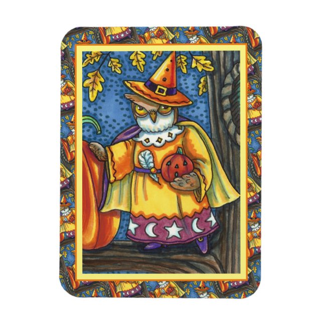MAGISKA SPÅDOMAR OCH HALLOWEEN HOOTS, UGGLA WIZARD MAGNET (Vertikal)