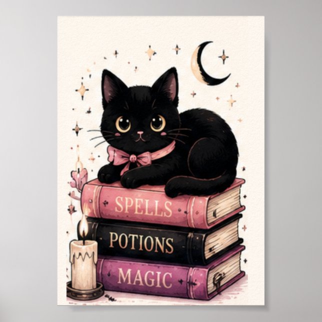 Magiska spelböcker Häxig svart katt Poster (Framsidan)