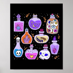 Magiska ställen Flaskor Witchy Halloween-utskrift Poster