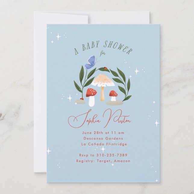 Magiska svamp- och fjärilsträdgård för älvor inbjudningar (Framsida)