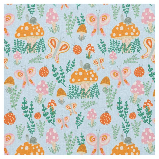 Magiska svampar Cute Butterflies Snigel Ladybugs Tyg (Närbild)