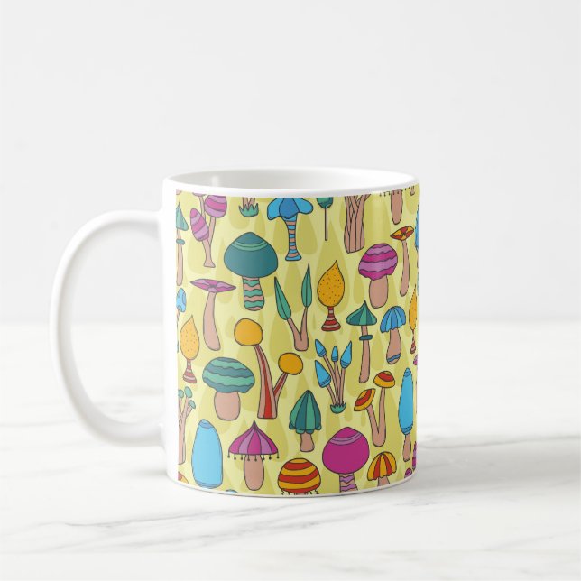 Magiska svampar Doodle Seamless Mönster Kaffemugg (Vänster)