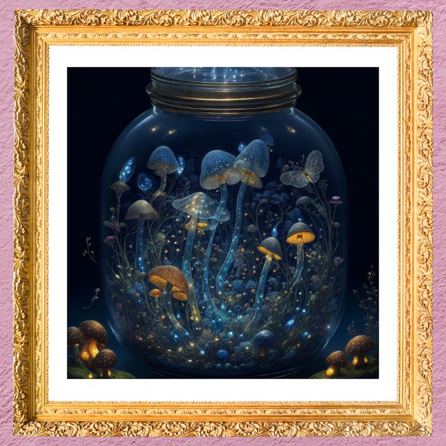 Magiska svampar | Fantasy Digital Art Poster (Shown: 16x16 print in ornate gold frame.)
