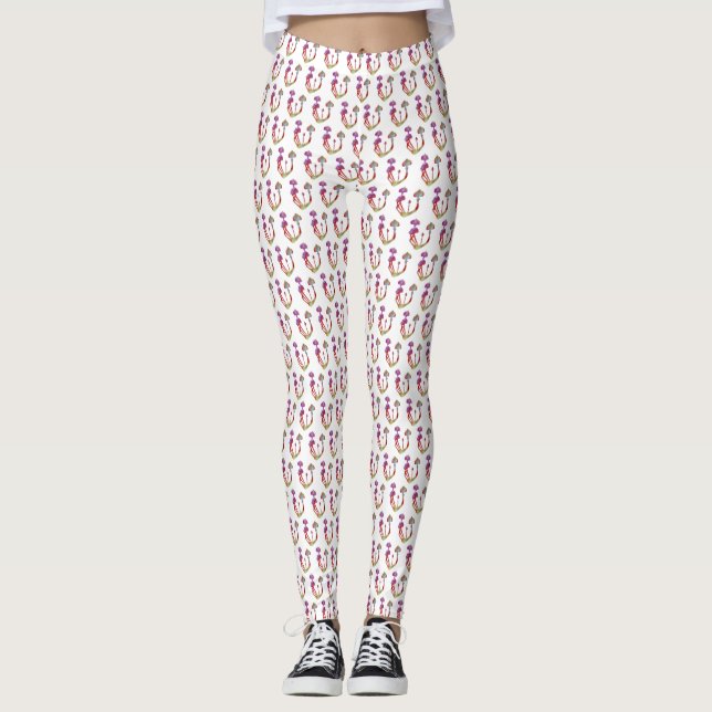 Magiska svampar Vattenfärgsfärg Anpassningsbar Leg Leggings (Framsida)