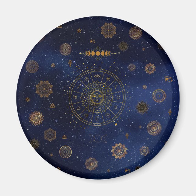Magiska symboler för skydd Mandala Pagan Witch Magnet (Framsidan)