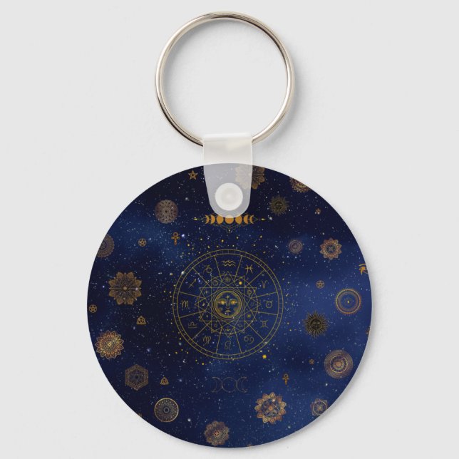 Magiska symboler för skydd Mandala Pagan Witch Nyckelring (Framsida)