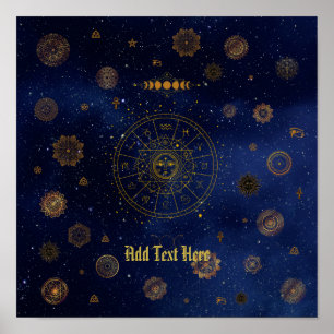 Magiska symboler för skydd Mandala Pagan Witch Poster