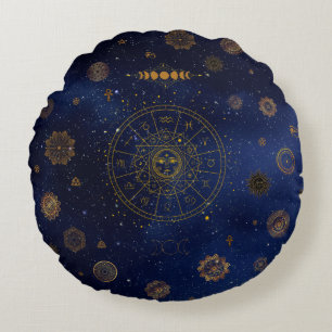 Magiska symboler för skydd Mandala Pagan Witch Rund Kudde