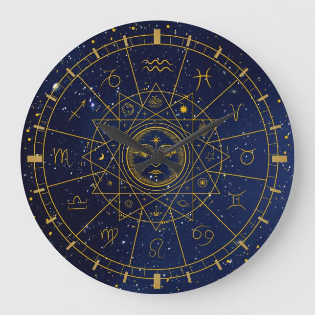 Magiska symboler för skydd Mandala Pagan Witch Stor Klocka (Framsida)