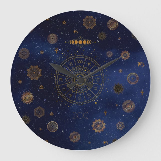 Magiska symboler för skydd Mandala Pagan Witch Stor Klocka (Framsida)