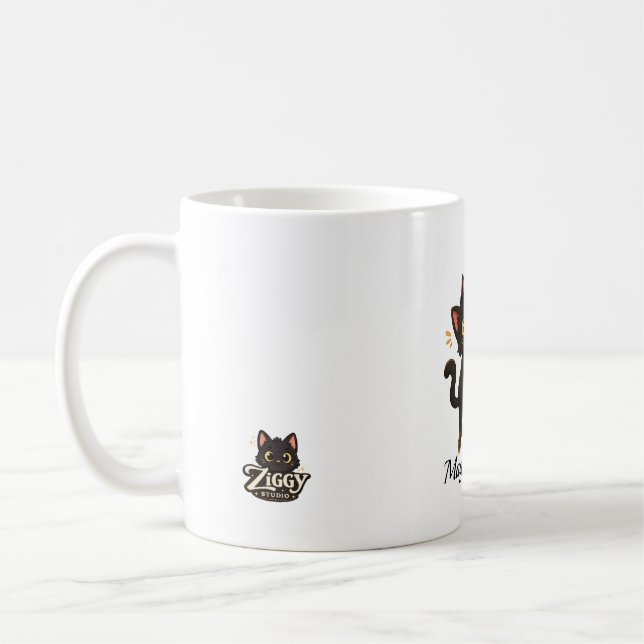 Magiska tassar - Personlig svart katt Ziggy Kaffemugg (Vänster)