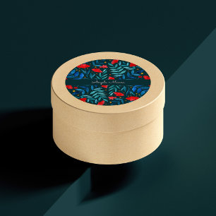 Magiska trädgården - mörk teal och rött runt klistermärke