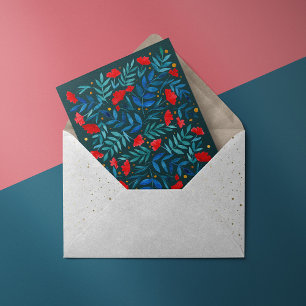 Magiska trädgården - mörk teal och rött vykort