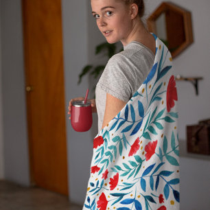 Magiska trädgården - röd och turkos. fleecefilt