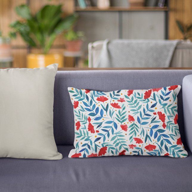 Magiska trädgården - röd och turkos prydnadskudde (Skapare uppladdad)