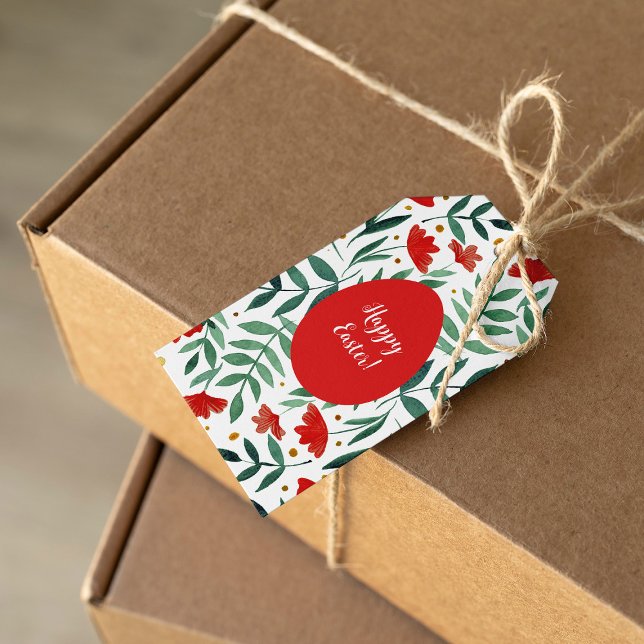 Magiska trädgårdsblommor i rött och grönt presentetikett (Skapare uppladdad)