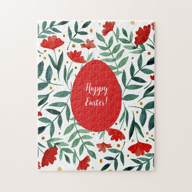 Magiska trädgårdsblommor i rött och grönt pussel (Vertikal)