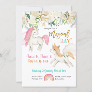 Magiska Twillingar Unicorn Birthday-inbjudan Inbjudningar