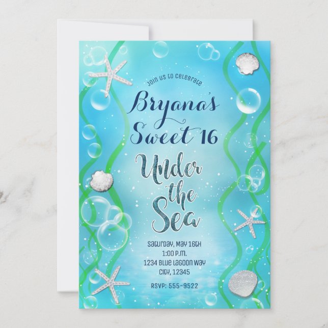 Magiska under Sea Teal Blue Sweet 16 Inbjudningar (Framsida)