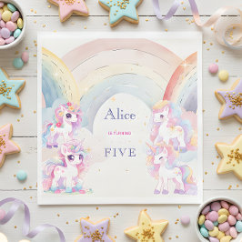 Magiska unicorns och regnbågars vattenfärgfödelsed pappersservett