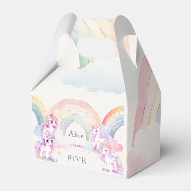 Magiska unicorns och regnbågars vattenfärgfödelsed presentaskar (Framsidan Sidan)