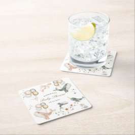 Magiska val Balloons Stars Baby Shower Underlägg Papper Kvadrat