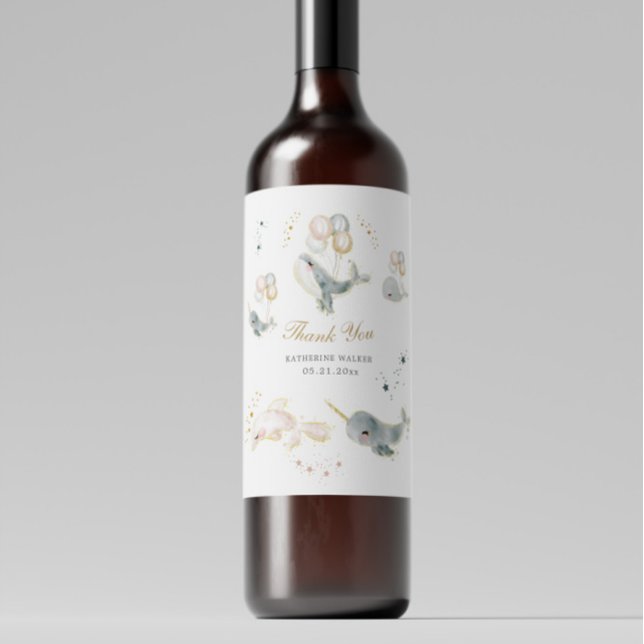 Magiska val Balloons Stars Baby Shower Vinflaska Etikett (Skapare uppladdad)