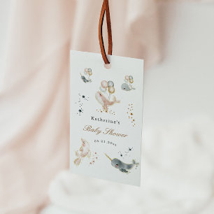 Magiska valar ballonger baby shower presentetikett