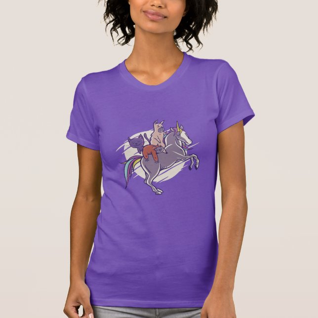 Magiska vänner |Unicorn, Alpaca, Kitten, Sloth T Shirt (Framsida)