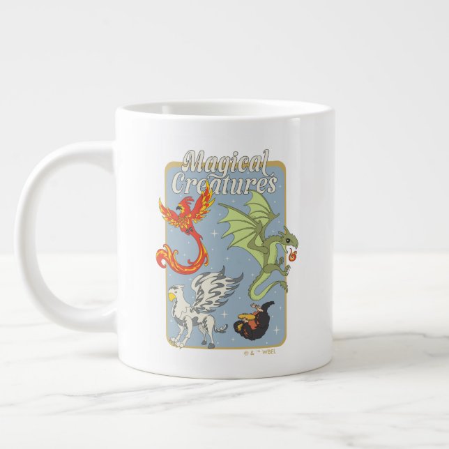 Magiska varelser vintagegrafik jumbo mugg (Vänster)