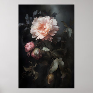 Magiska vintage peonior blommönster, botaniskt mör poster