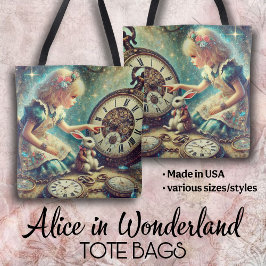 Magiska Vintageklockor Alice och Vita Kaninen Tygkasse