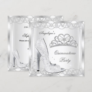 Magiska vita silver Quinceanera högklackade skor Inbjudningar