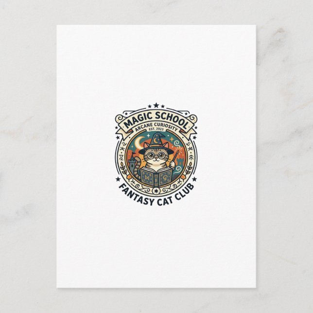 Magiskola Fantasy Katt Söt Kitty Design - Magi Vykort (Framsida)